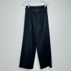 J. Crew Women's Size 0P Belted‎ Wide Leg Trouser Black Pants Classic Work Career
